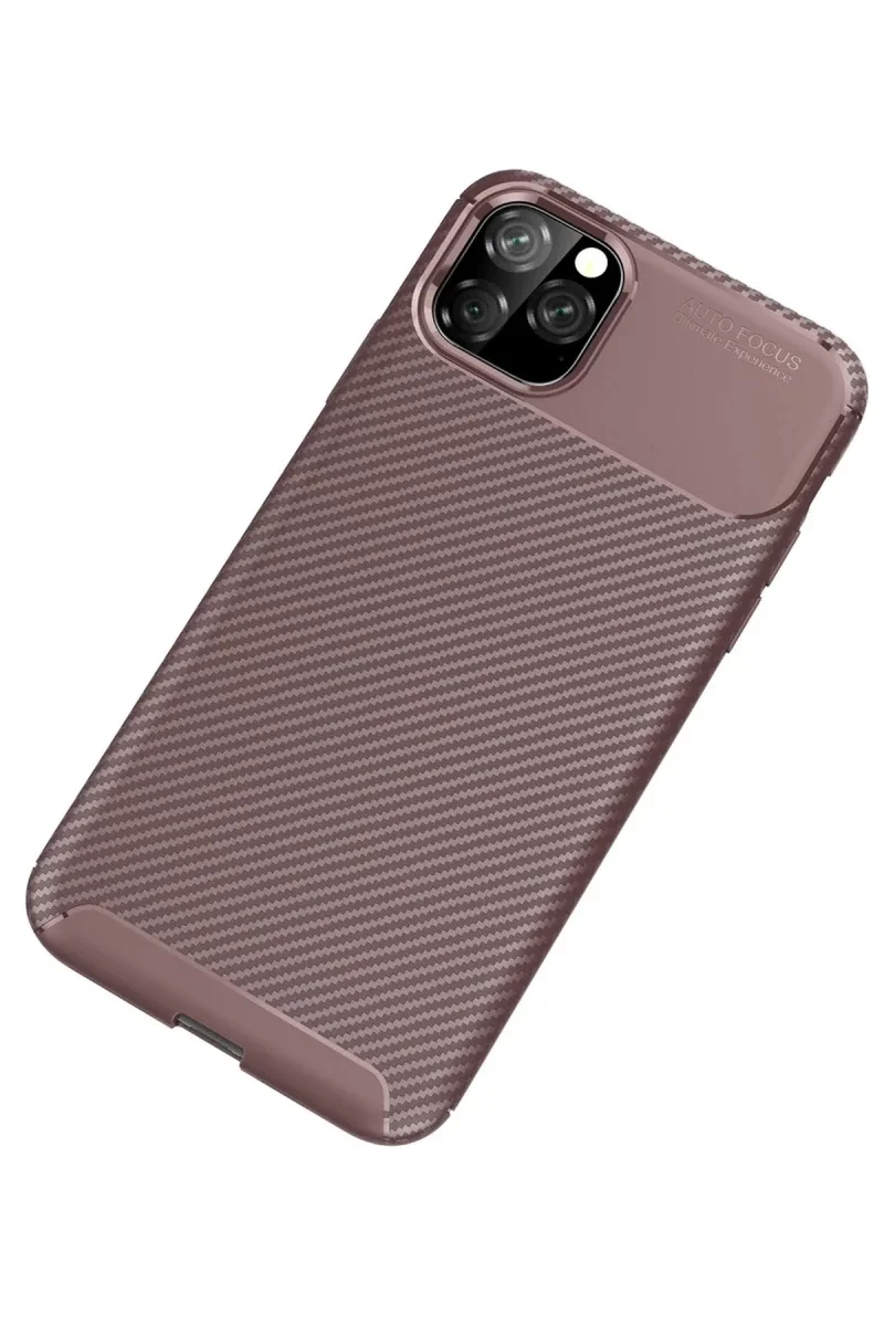 Apple iPhone 11 Pro Max Kılıf Auto Focus Karbon Kapak - Kahverengi görsel 2