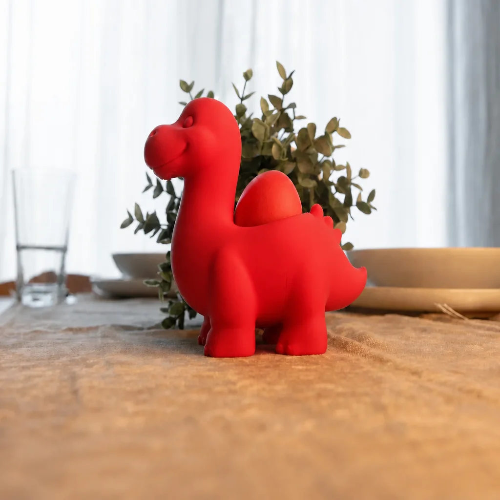 3D Baskı Dinozor Yumurtalık - Sevimli Eggosaurus Yumurta Tutucu-Kırmızı görsel 3
