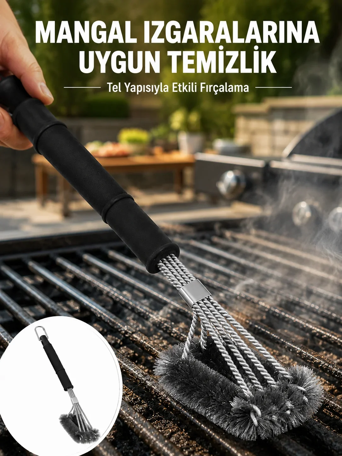 Uzun Saplı Izgara Tezleme Fırçası Çelik Telli Yeni Nesil