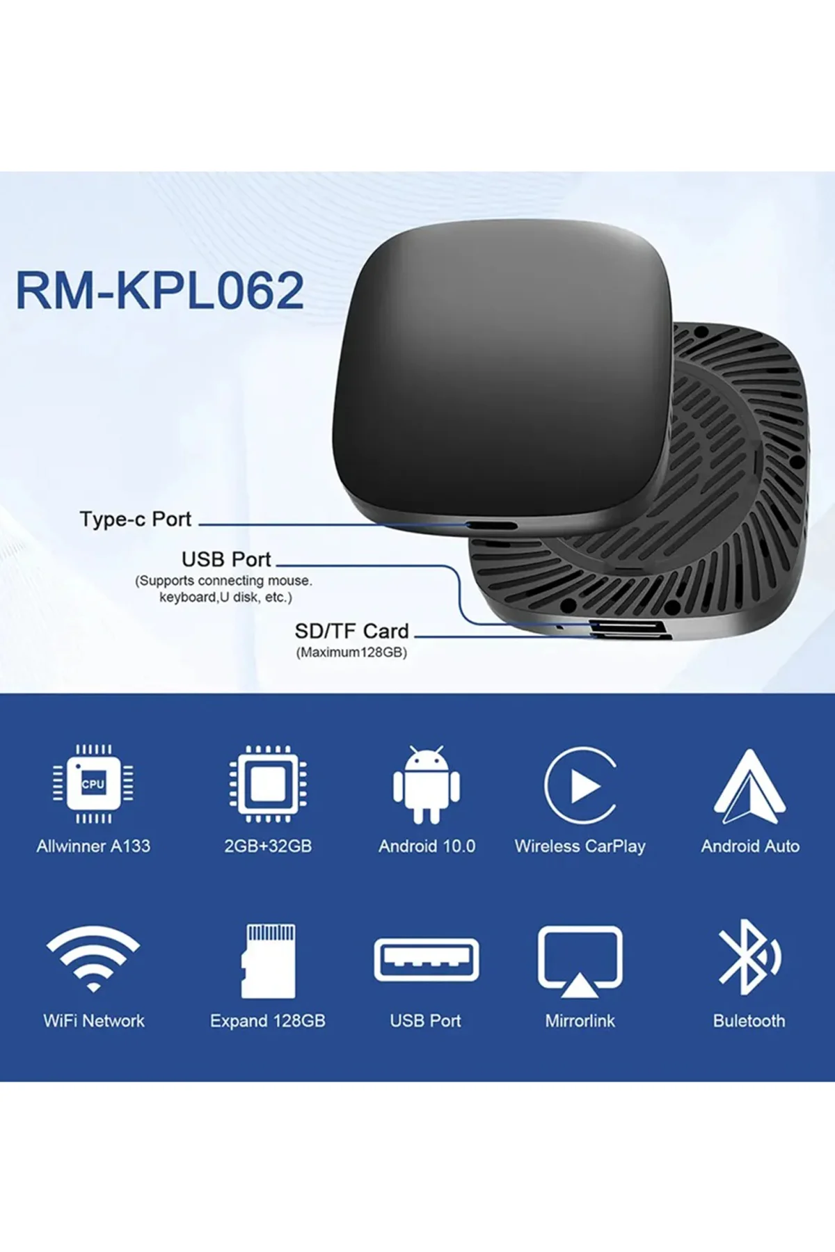 Wireless Carplay Android Araba 4 Çekirdekli Akıcı FullHd 1080P Wifi 2.4/5G 2GB/32Gb görsel 5