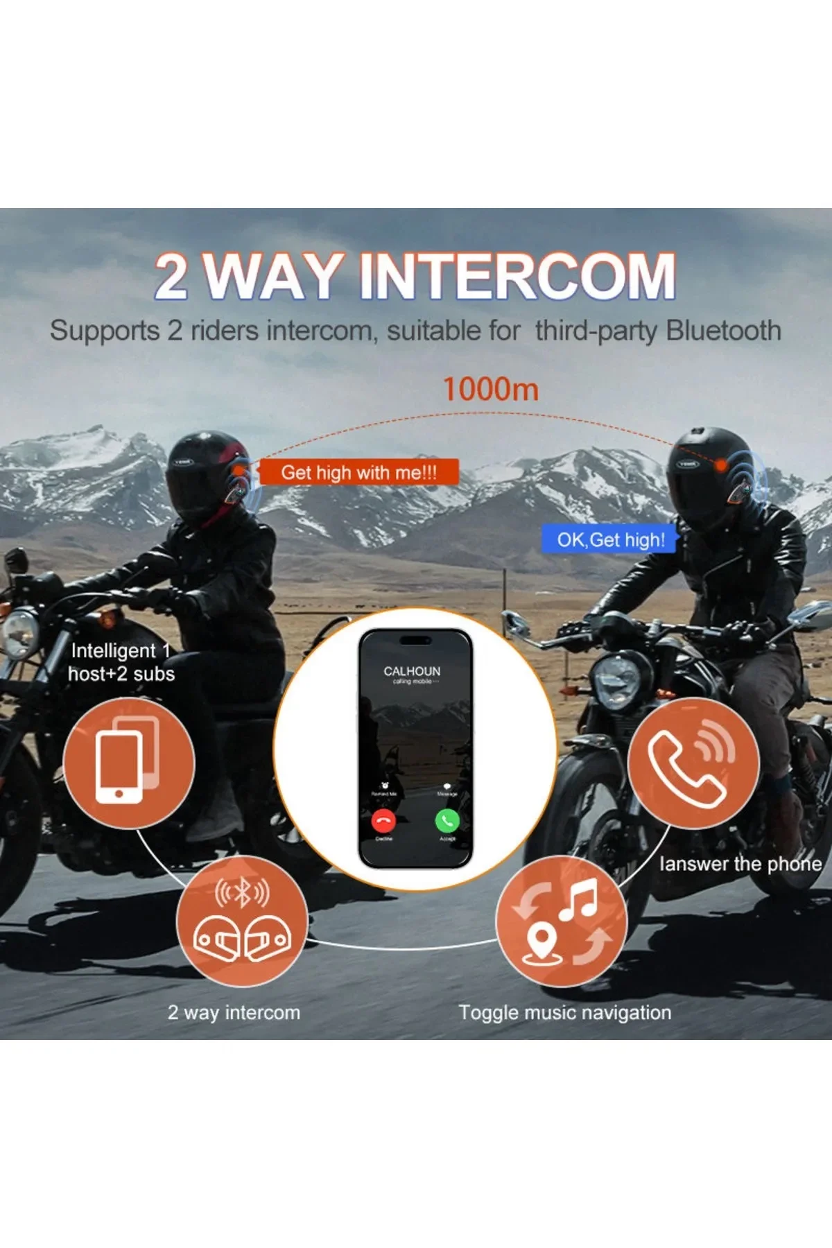 Yeni Model Y80-2x Motosiklet İntercom 2 Kişilik Bağlantı Rgb Işıklı Bluetooth Kulaklık Seti görsel 3