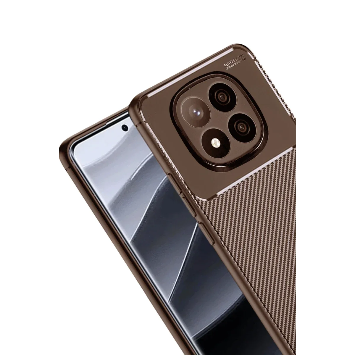 Xiaomi Redmi Note 14 Pro Plus Kılıf Auto Focus Karbon Kapak - Kahverengi görsel 2