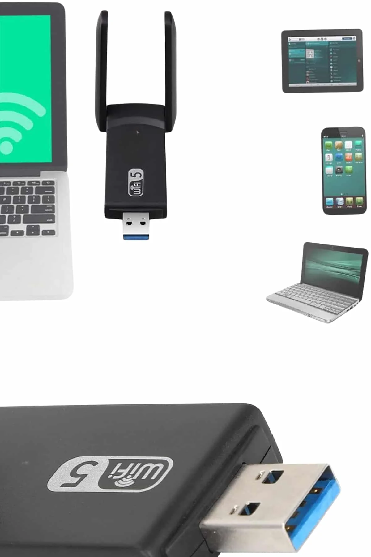 Mbps Wifi Alıcı Kablosuz Wifi Adaptörü Çift Band Çift Antenli görsel 2