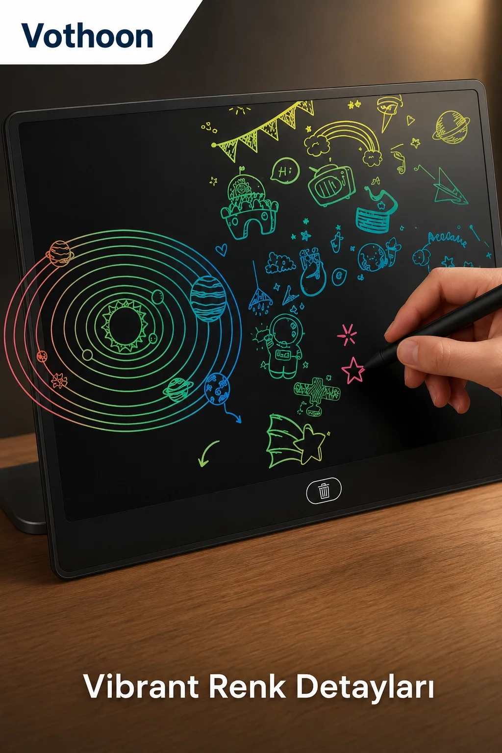 20 Inc Renkli Lcd Grafik Dijital Kalemli Çizim Tableti Yazı Tahta Not Yazma Eğitim Tableti Siyah görsel 3