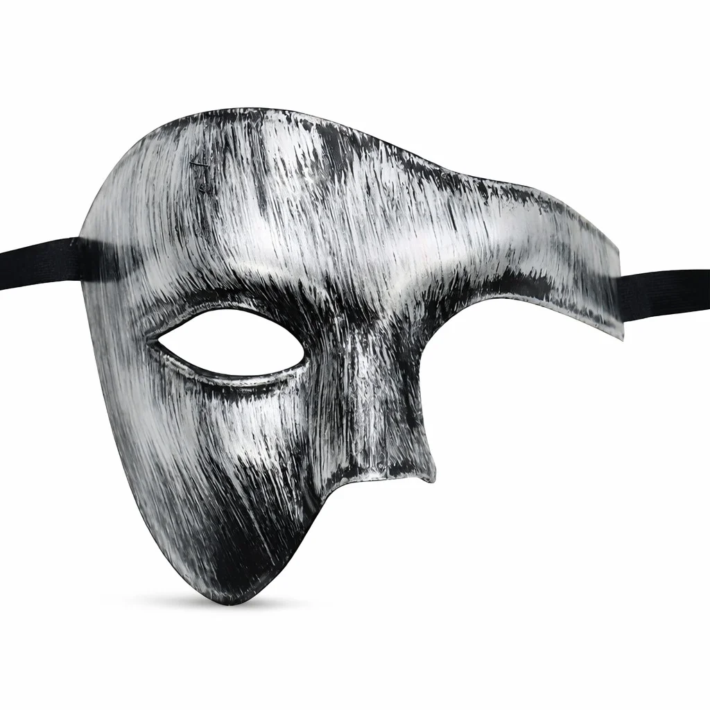 Antik Eskitme Gümüş Erkek Yarım Maske - Phantom &amp;amp; Balo Maskesi görsel 2