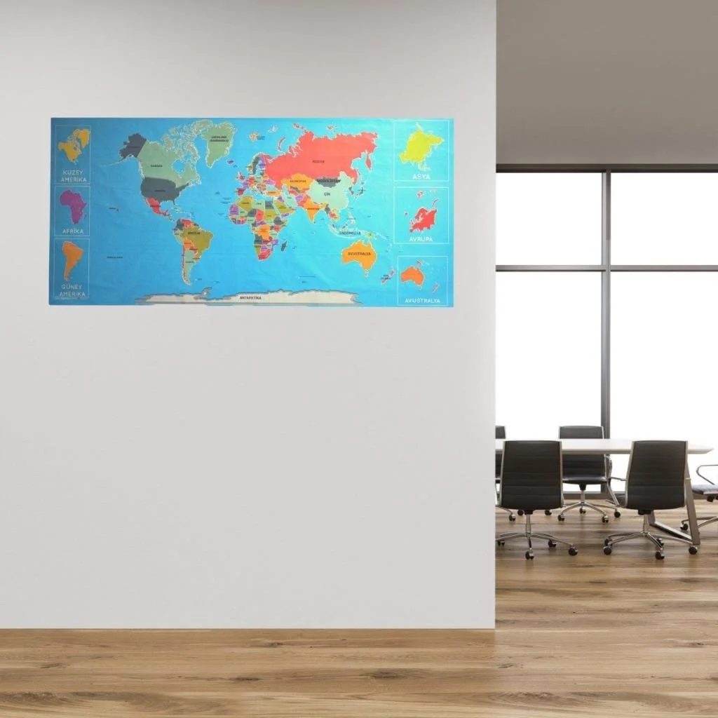 Renkli Atlas Dünya Haritası Manyetik Yapıştırıcı Gerektirmeyen Duvar Stickerı 118 CM * 56 CM (adet fiyatıdır) görsel 5