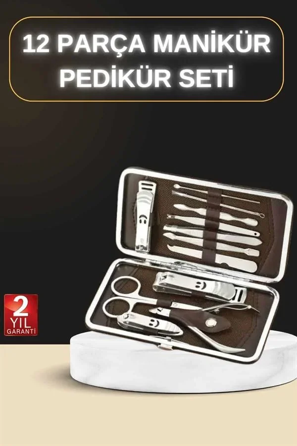 12 Parça Manikür Pedikür Seti Özel Deri Çanta El Ayak Bakımı Akne ve Sivilce Tezleme görsel 2