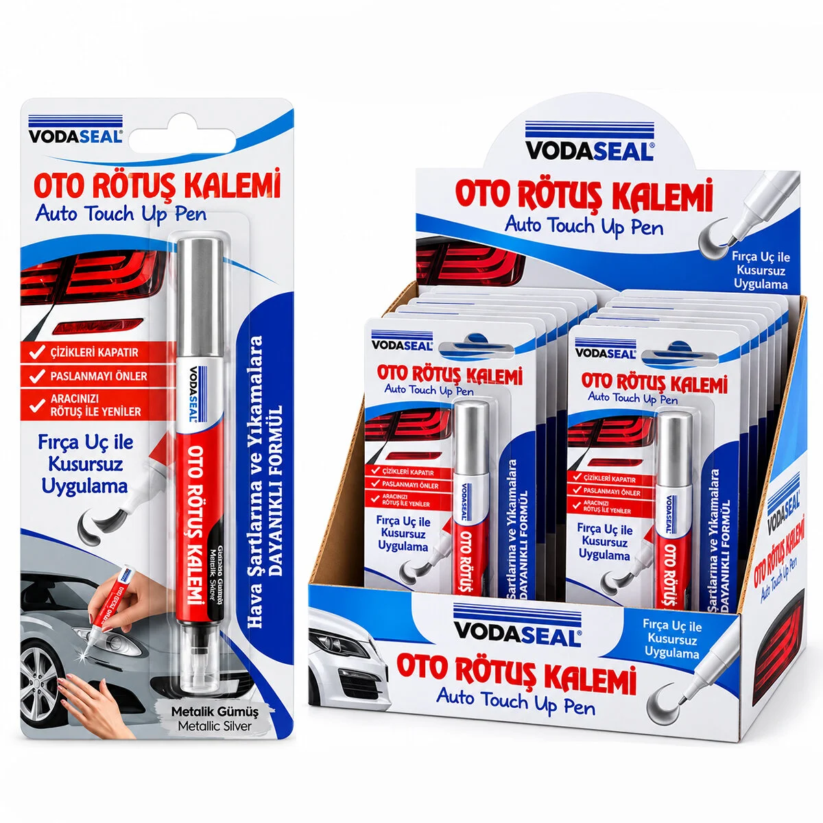 12 Adet Metalik Gümüş Oto Rötuş Kalem Fırça Uç 5ML