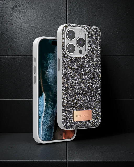 Onegif Apple İphone 15 Pro Max Bright Simli Kapak - Gümüş