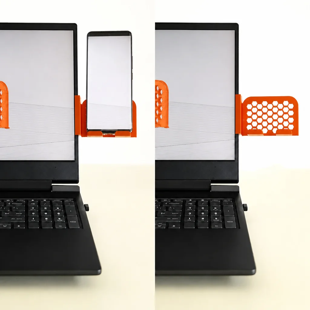 3D Baskı Monitor Telefon Tutucu - Petek Desenli Laptop Kenar Telefon Tutucu-Turuncu