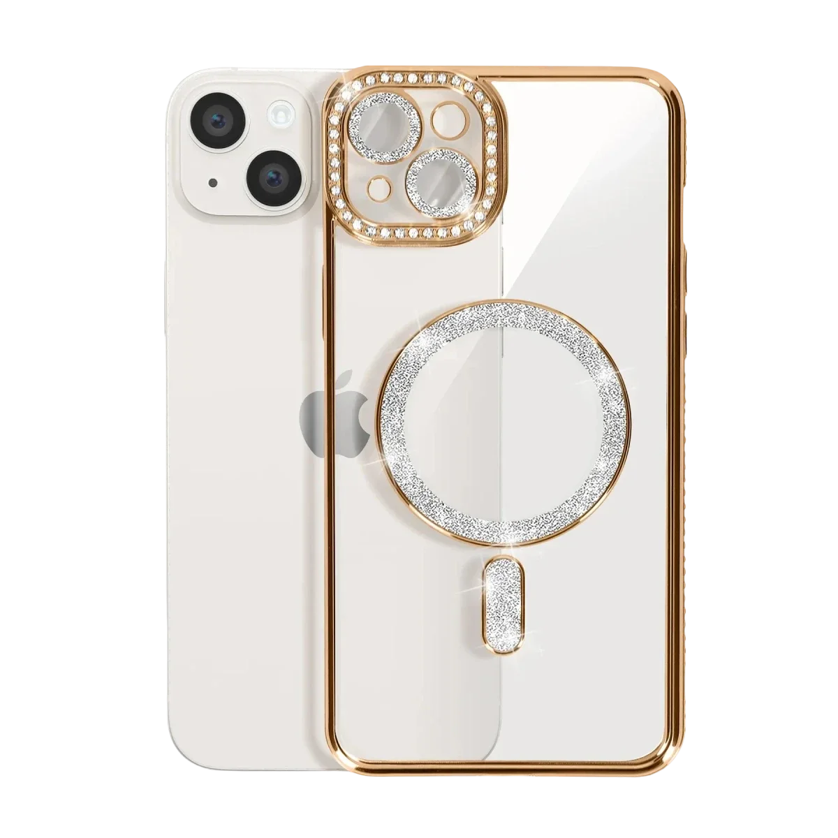 Apple iPhone 14 Kılıf Joke Simli Magneticsafe Kılıf - Gold görsel 3
