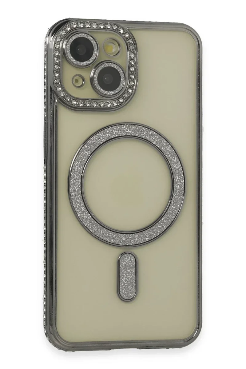 Apple iPhone 14 Kılıf Joke Simli Magneticsafe Kılıf - Gri görsel 2