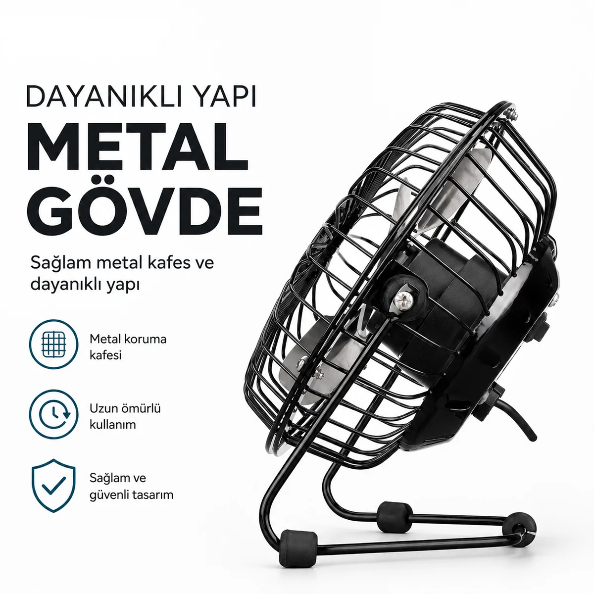 USB Şarjlı Metal Mini Masaüstü Fan 14.5x7.5x15 cm görsel 2