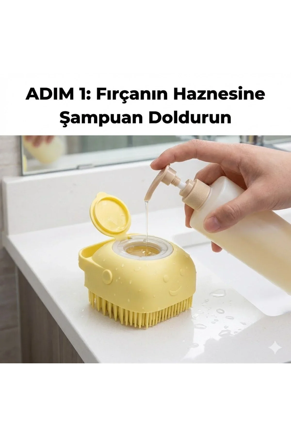 Şampuan Hazneli Kedi Köpek Yıkama Fırçası - Silikon Masaj Tarağı ve Evcil Hayvan Banyo Aparatı görsel 3