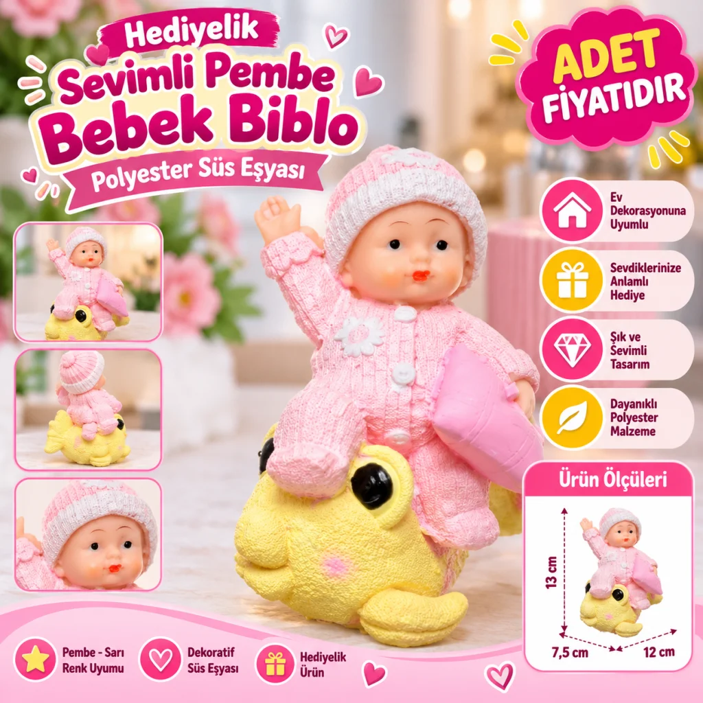 Hediyelik Sevimli Pembe Bebek Biblo Polyester Süs Eşyası (adet fiyatıdır)