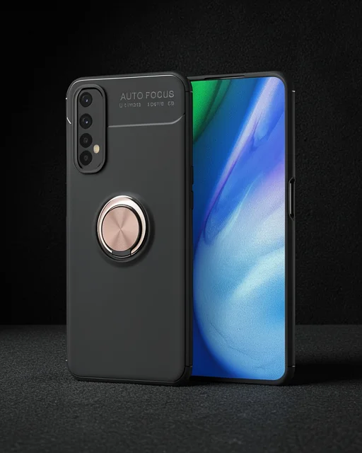 Realme 7 Kılıf Range Yüzüklü Silikon - Siyah-gold