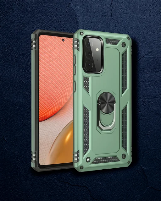 Samsung Galaxy A72 Kılıf Sofya Yüzüklü Silikon Kapak - Yeşil