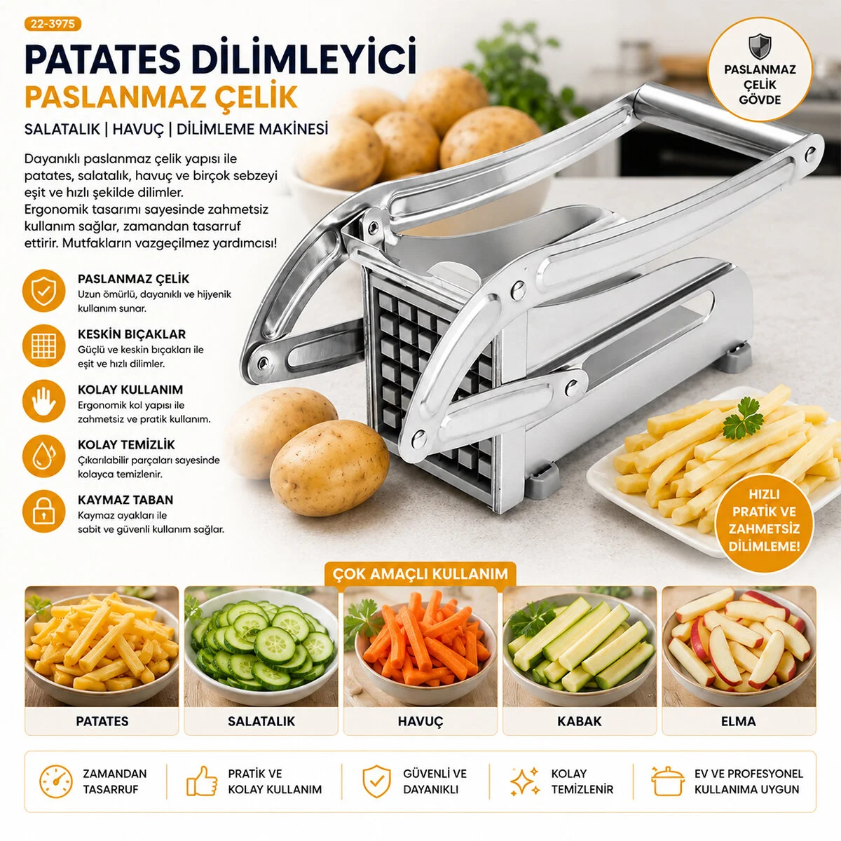 Patato-chıpper Manuel Patates - Sebze Dilimleme Makinesi Komple Metal Üstten Kollu görsel 2