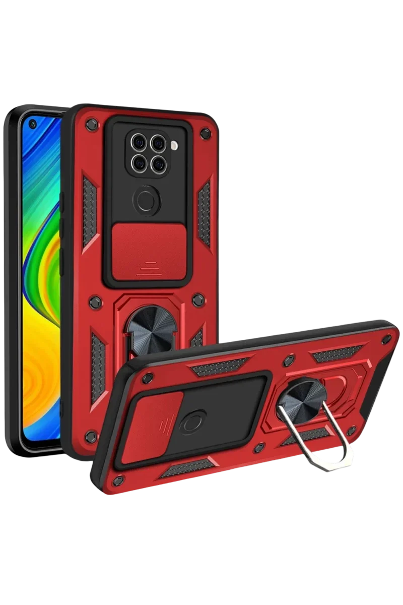 Xiao Red Note 9 4G Kılıf Pars Lens Yüzüklü Silikon - Kırmızı