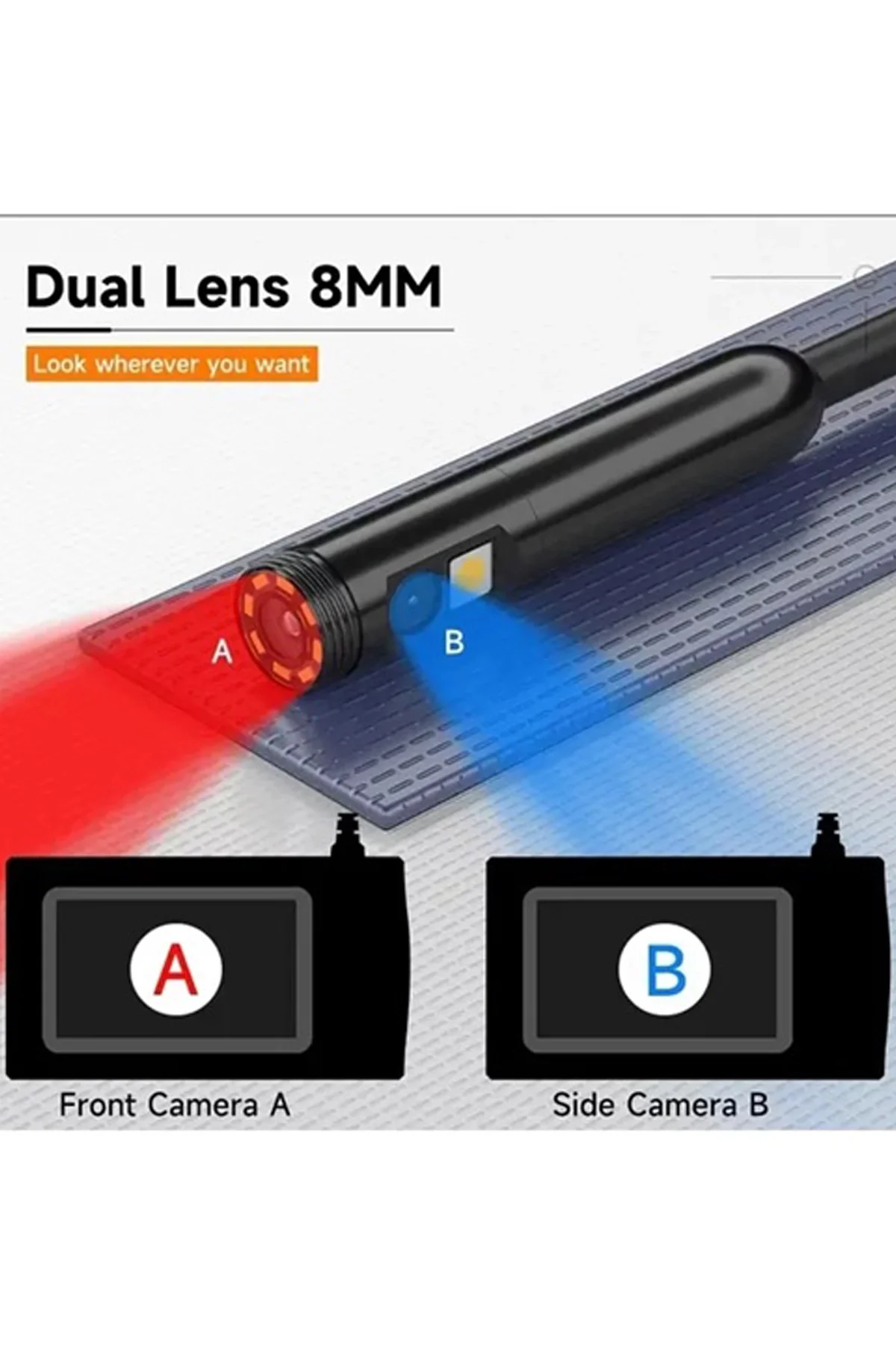 Ekranlı Üç kameralı Çantalı 20 Metre Sert Kablo Yılan Endoskop Kamera 8 mm 4.3 ınc görsel 6
