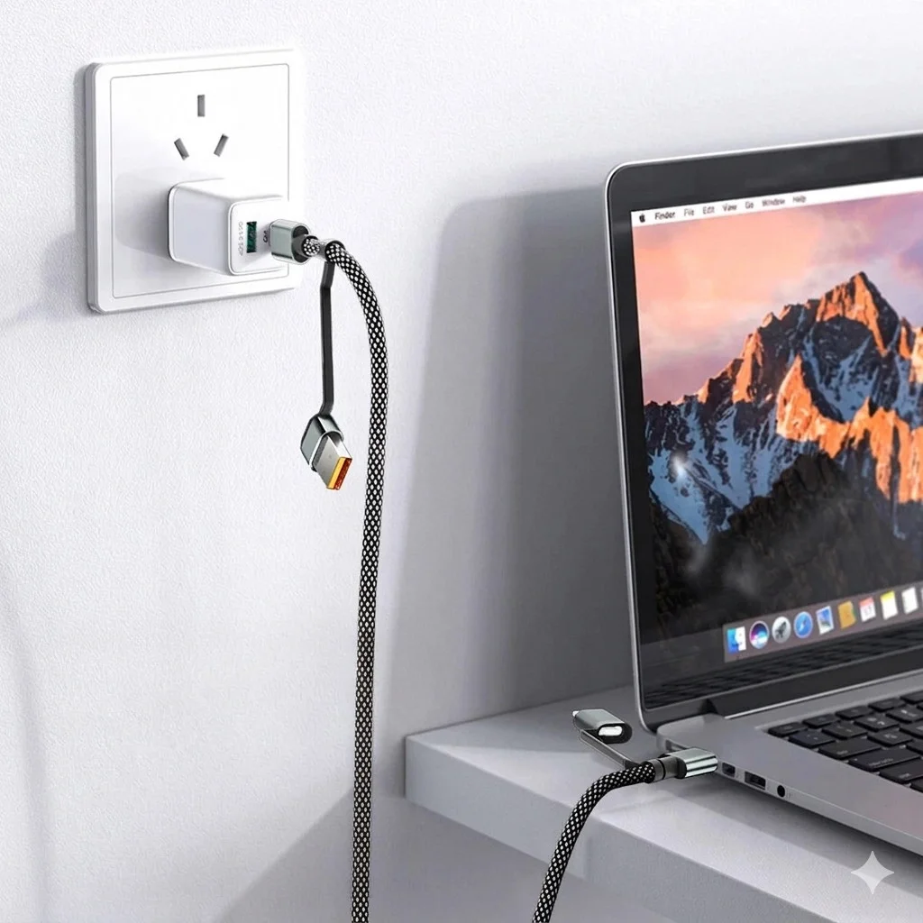 4’ü 1 Arada 100W Akıllı Tasarım Yüksek Dayanıklılık Çoklu Uyumlu Örgülü Hızlı Şarj Kablosu görsel 3