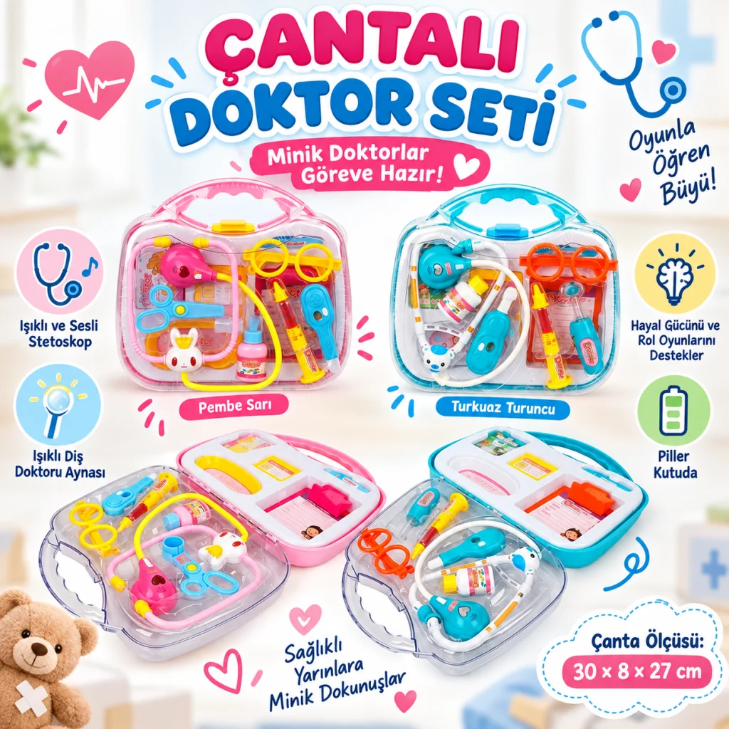 Sesli ve Işıklı Çantalı Doktor Seti 11 Parça (ADET FİYATIDIR)