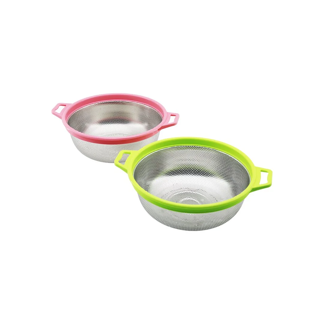 21CM Renkli Plastik Çerçeve - Kulplu Çelik Sepet Metal Süzgeç