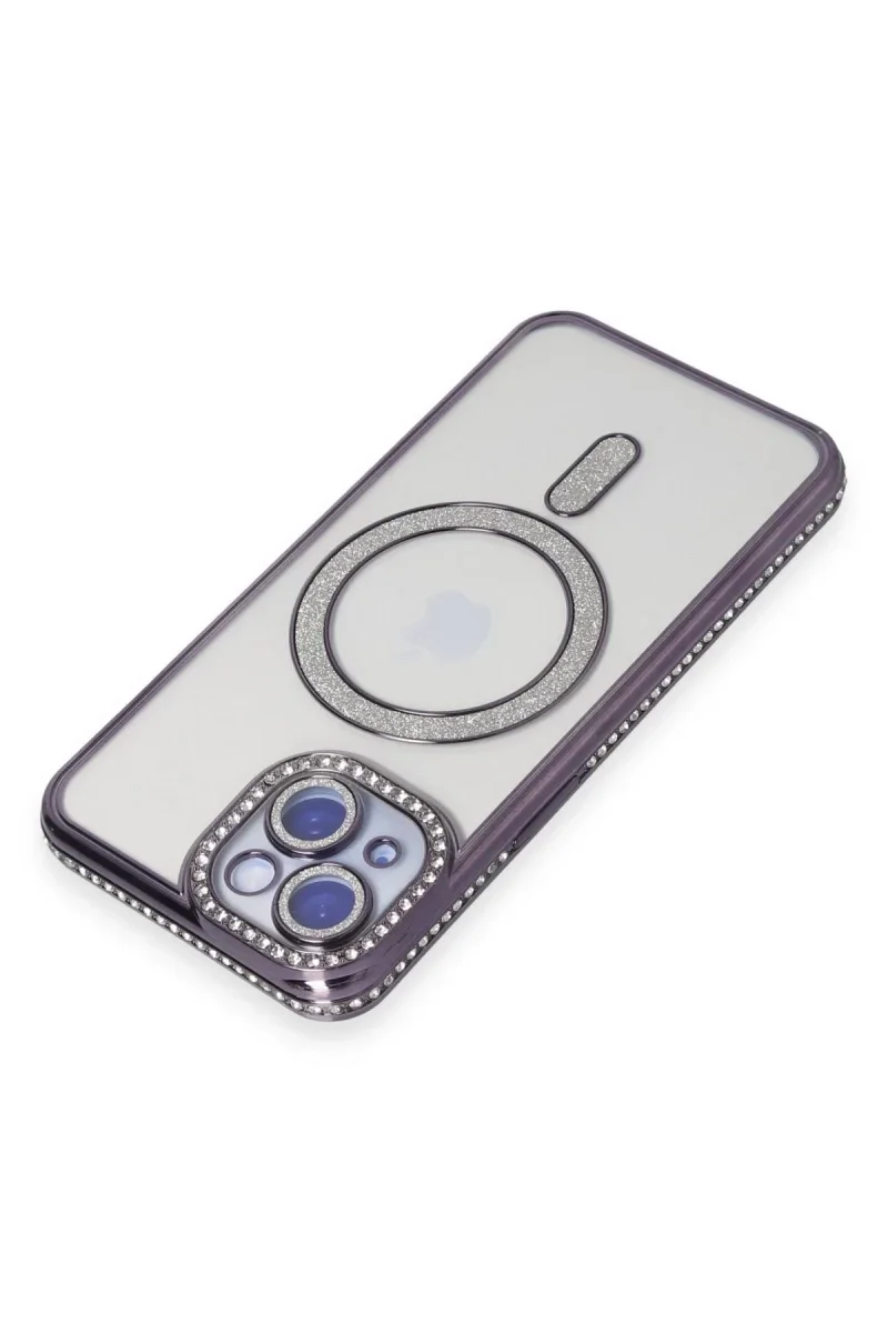 Apple iPhone 13 Kılıf Joke Simli Magneticsafe Kılıf - Derin Mor görsel 3