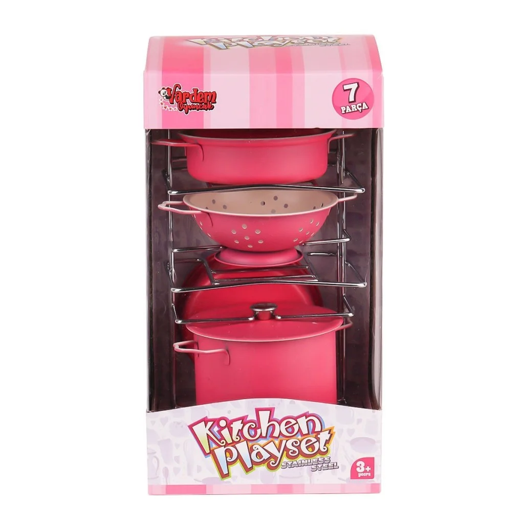 ATF-683G-6 Raflı Pembe Tencere Tava Seti 7 Parça NessiWorld