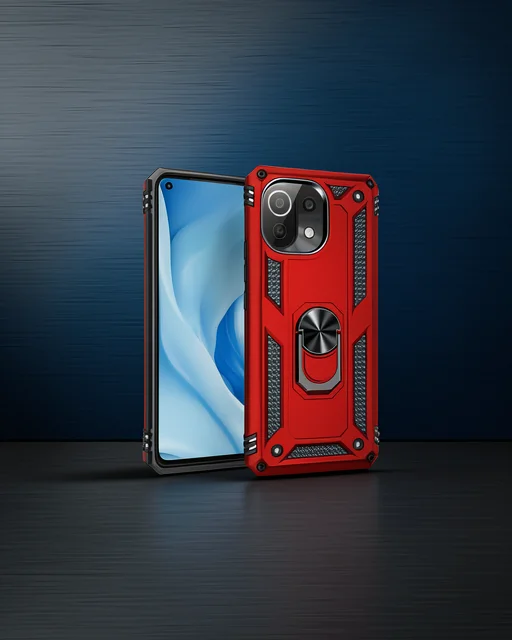 Xiaomi Mi 11 Lite Kılıf Sofya Yüzüklü Silikon Kapak - Kırmızı