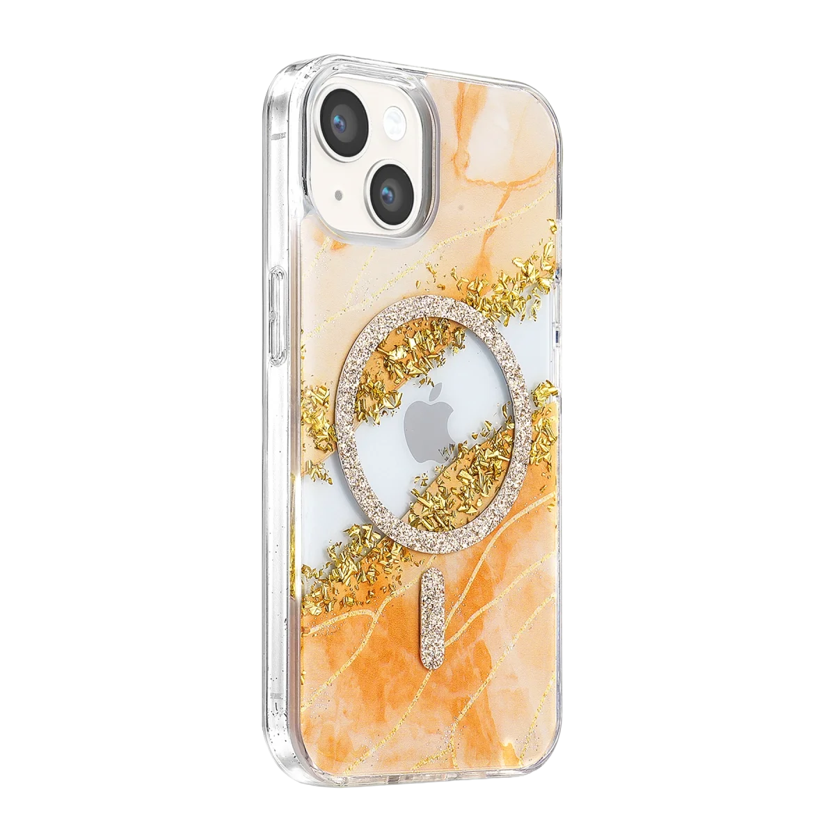 Onegif Apple İphone 14 Lotus Simli Magsafe Kapak - Turuncu görsel 2