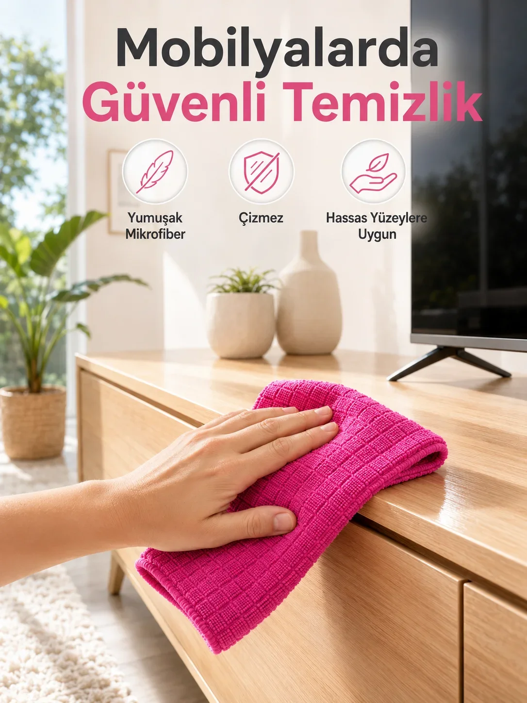 Çok Amaçlı Pembe krofiber Bez Çizmeden Etkili Yüzey Tezliği