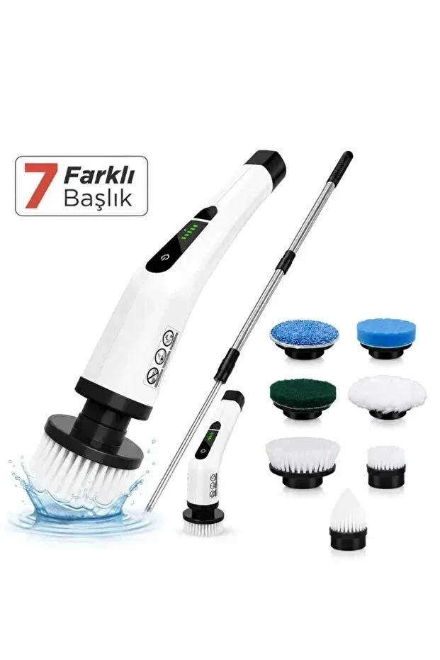 Turbo Clean Elektrikli Temizlik Fırçası 7 Başlıklı Kablosuz Şarjlı Döner Fırça görsel 6