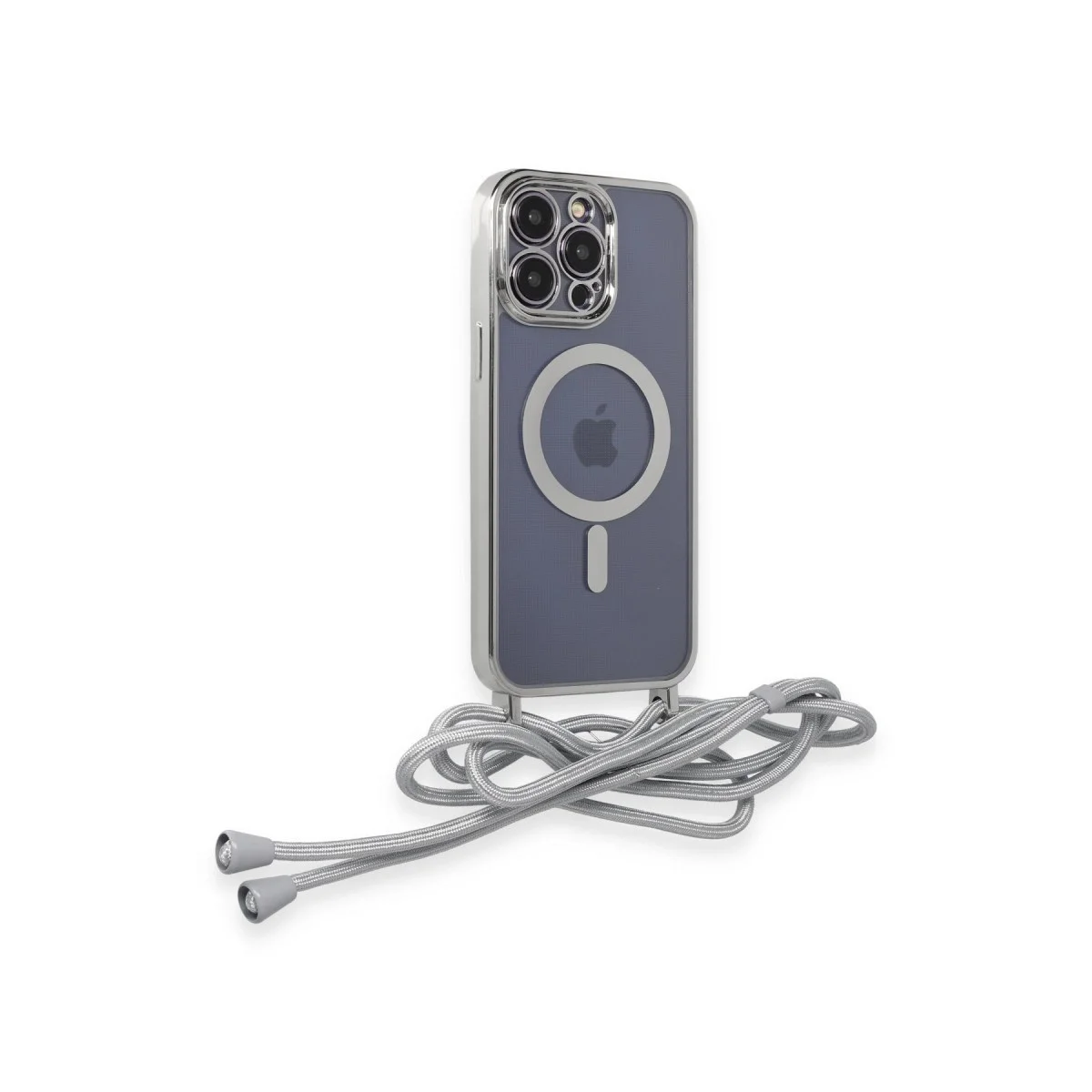 Apple İphone 12 Pro Kılıf Divo Lazer Askılı Magsafe Kapak - Gümüş görsel 2
