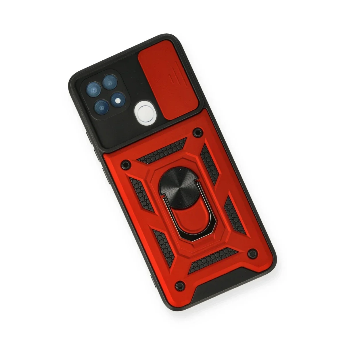Oppo A15 Kılıf Pars Lens Yüzüklü Silikon - Kırmızı görsel 3
