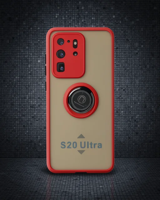 Samsung Galaxy S20 Ultra Kılıf Montreal Yüzüklü Silikon Kapak - Kırmızı