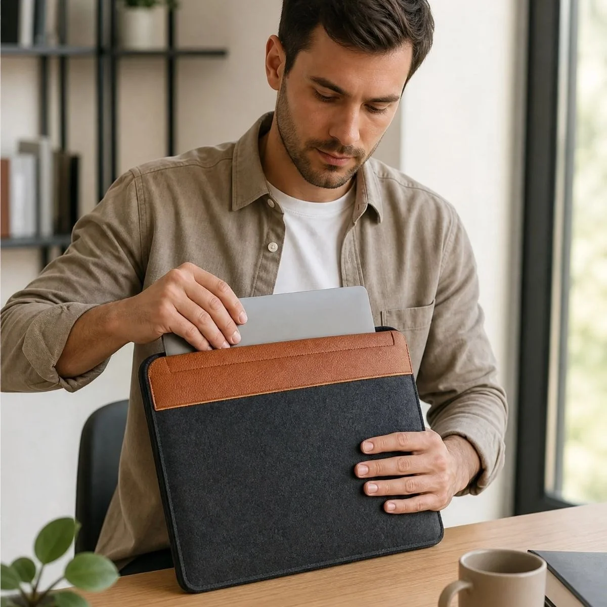 15.6 İnç Mıknatıslı Keçe Laptop ve Evrak Çantası, Notebook Bilgisayar ve Dosya Taşıma Çantası görsel 3