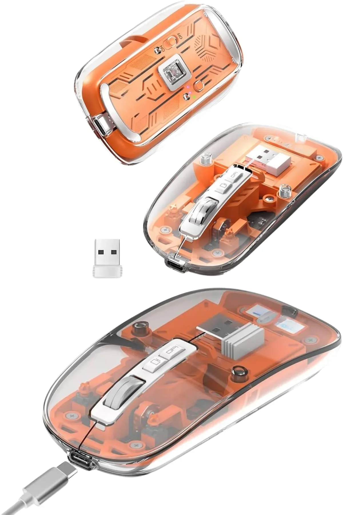 Sessiz Tıklama Çift Modlu Bluetooth Ve Alıcı Şeffaf Mouse Fare görsel 2