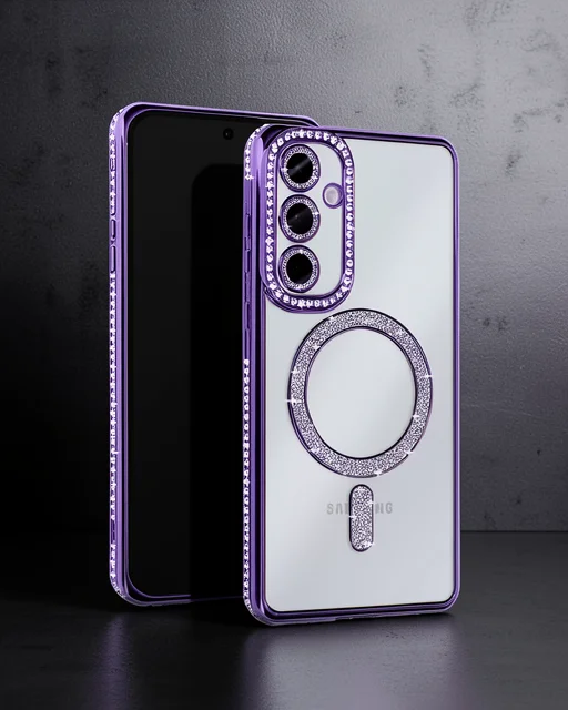 Samsung Galaxy S25 Kılıf Joke Simli Magneticsafe Kılıf - Derin Mor