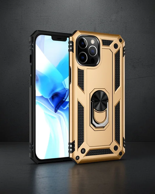 Apple İphone 12 Pro Max Kılıf Sofya Yüzüklü Silikon Kapak - Gold