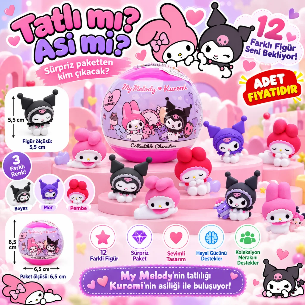 20533 3D FİGÜR MY MELODY KUROMI SÜRPRİZ PAKET KRM 3R 36D (adet fiyatıdır)