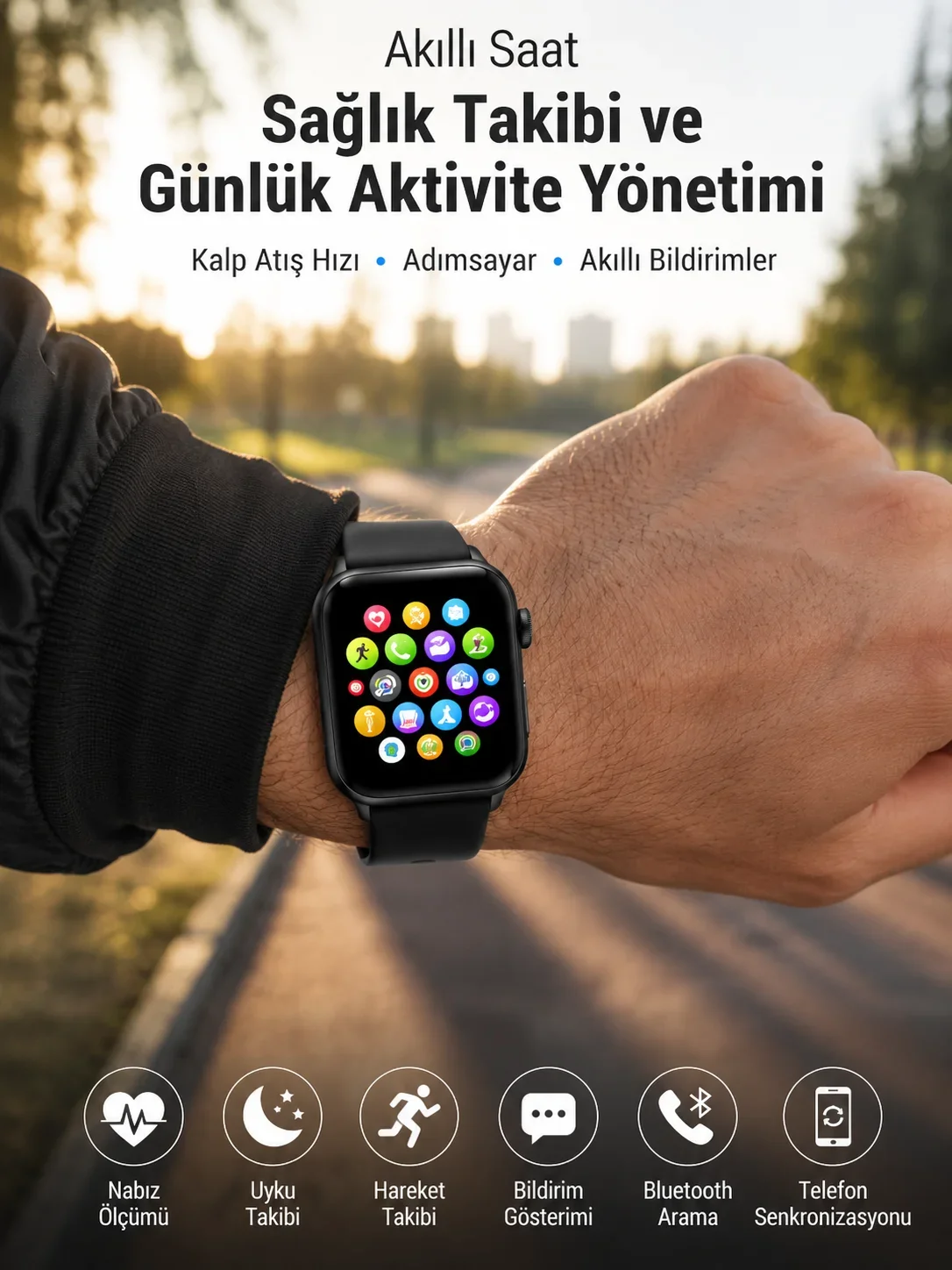 Telefon Görüşmesi Destekli, Nabız Ölçümü ve Uyku izi Özelliklerine Sahip Akıllı Saat