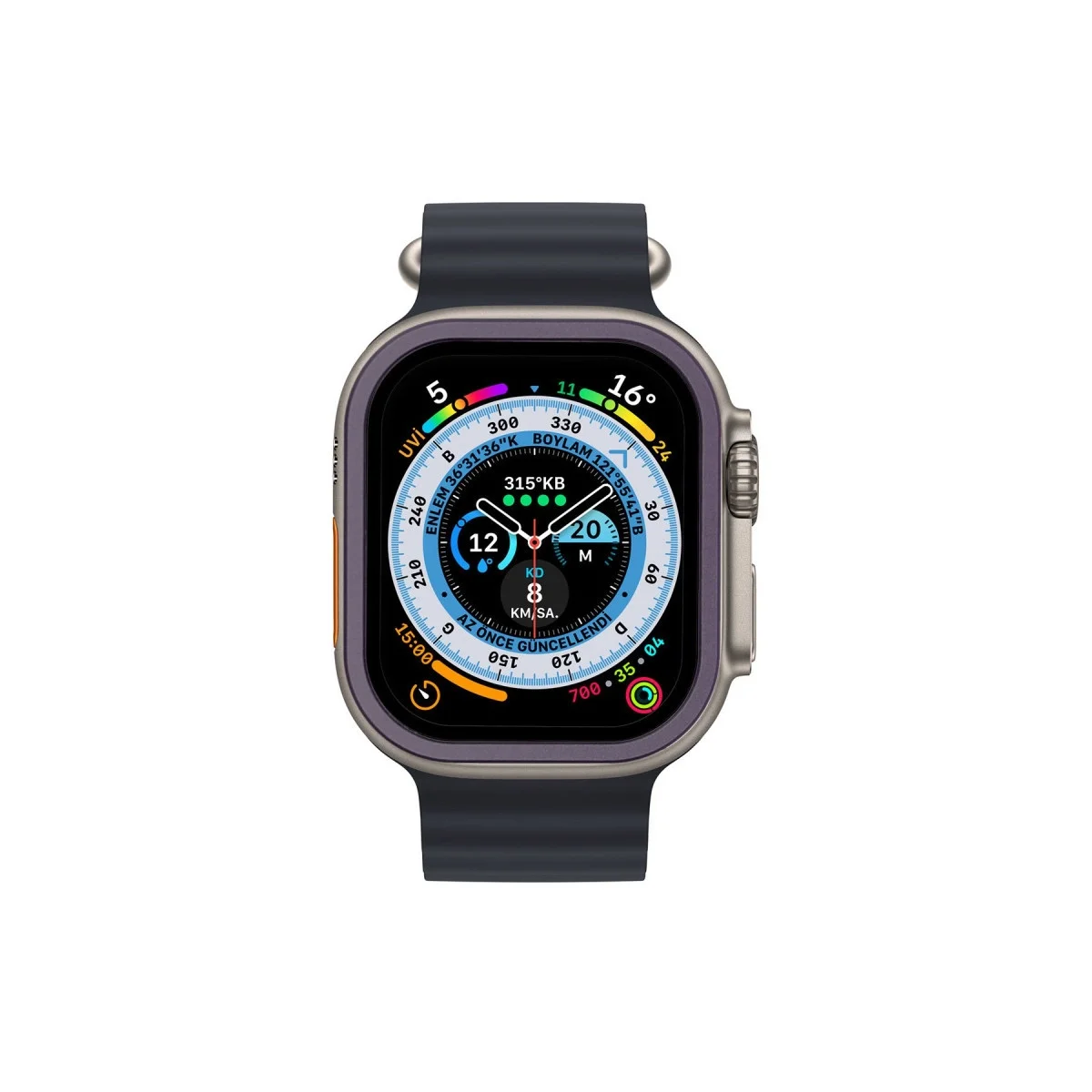 Apple Watch Ultra 49mm Alünyum Kasa Cam Ekran Koruyucu - Mor görsel 3