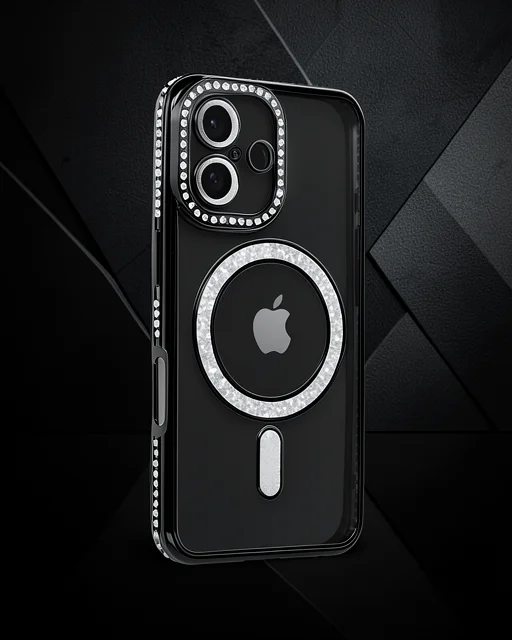 Apple İphone 16 Kılıf Joke Simli Magneticsafe Kılıf - Siyah