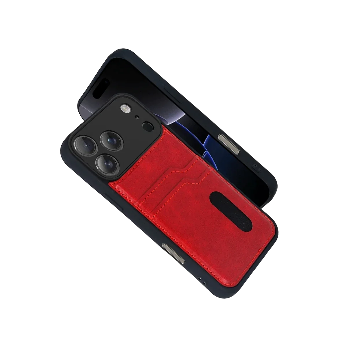 Apple iPhone 17 Pro Max Sara Kartvizitli Deri Kılıf - Kırmızı görsel 2