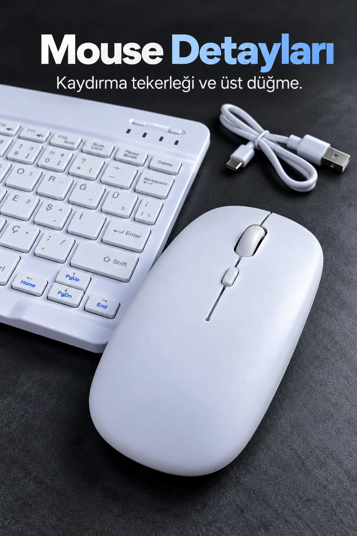 Kablosuz Klavye Mouse Seti Beyaz Türkçe Q