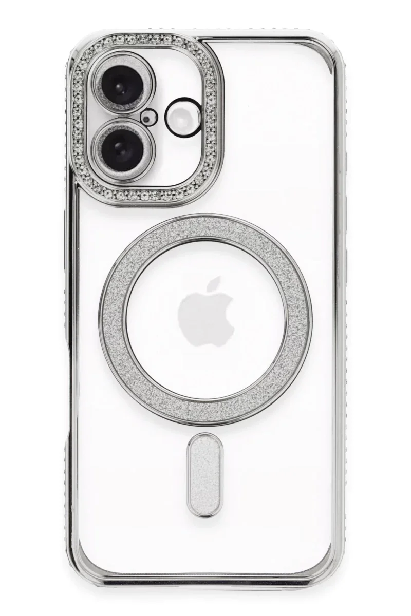 Apple iPhone 16 Kılıf Joke Simli Magneticsafe Kılıf - Gümüş görsel 2