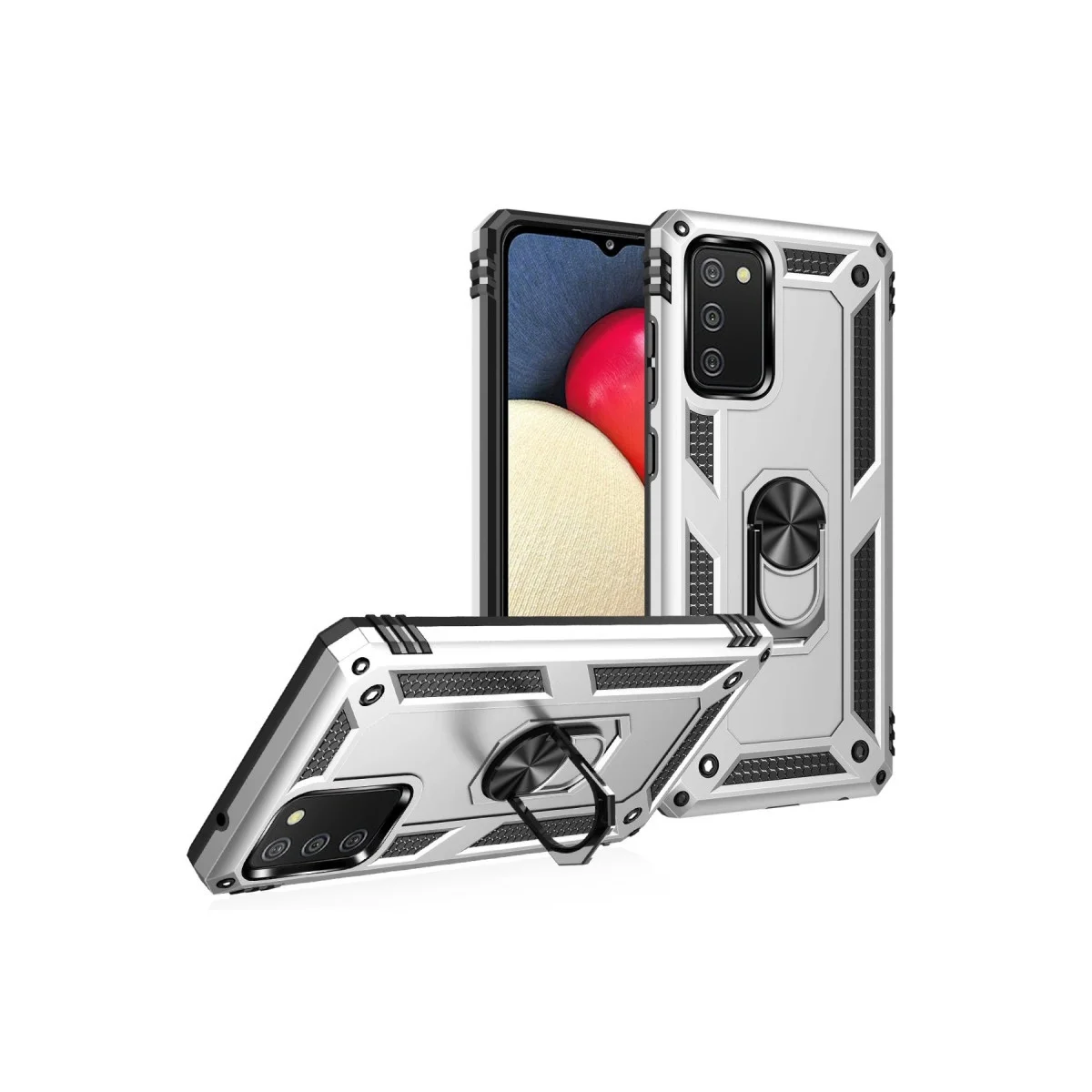 Samsung Galaxy A03s Kılıf Sofya Yüzüklü Silikon Kapak - Gümüş görsel 2