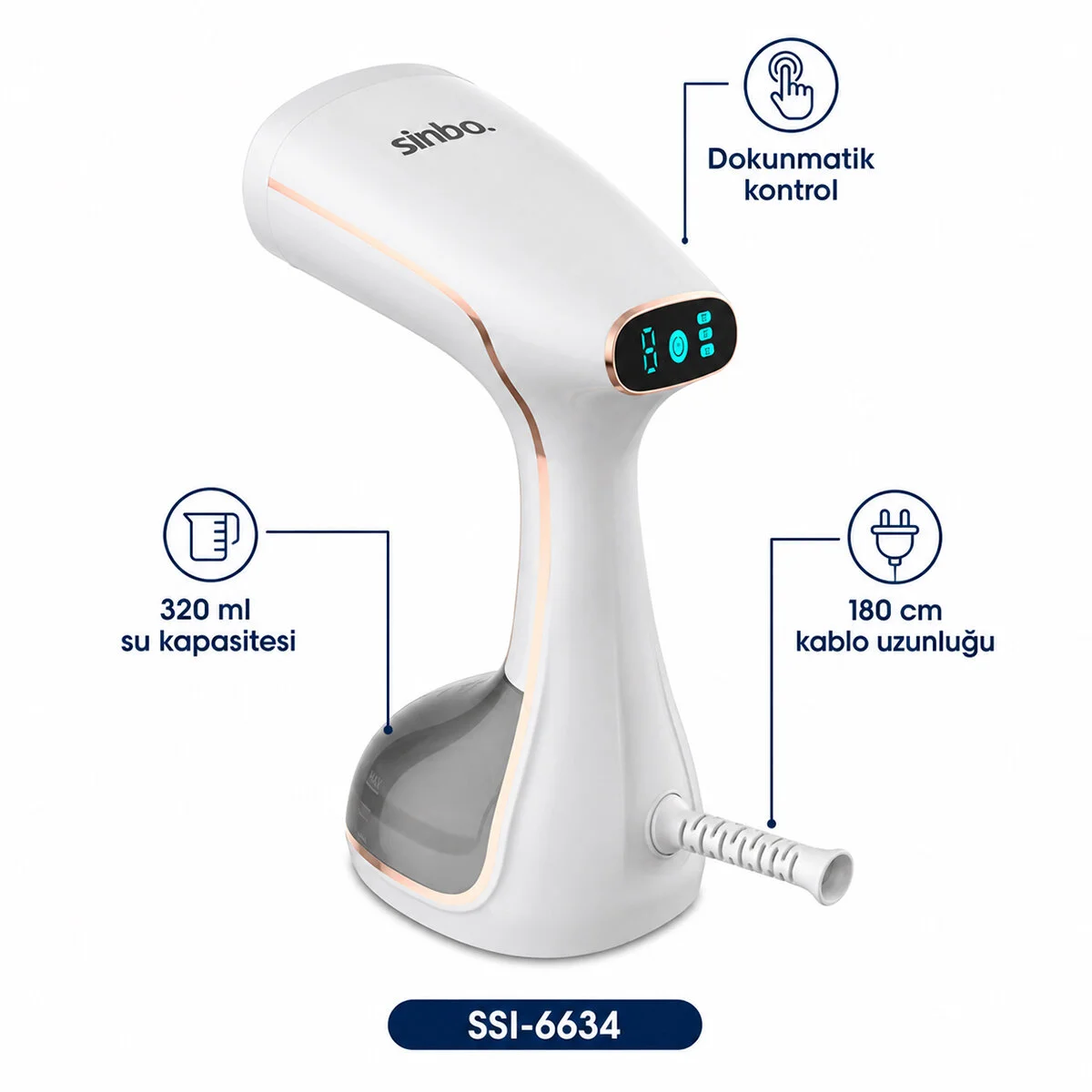 Buharlı Kırışıklık Giderici Dik Ütü 2 Mod 320ML Su Kapasite Dk 26G Buhar Dokunmatik Ekran SSI-6634 görsel 2