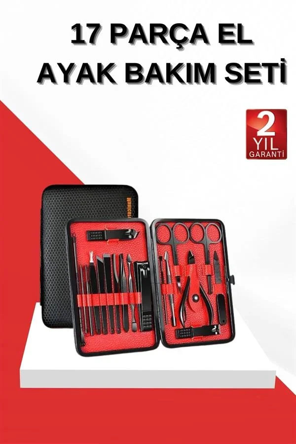 17 Parça Manikür Seti El ve Ayak Bakımı Törpü Cımbız Tırnak Tezleme görsel 2
